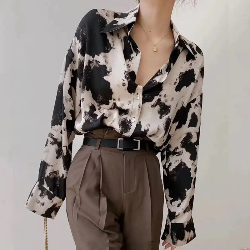 Cow Print Chiffon Shirt - Fashion Spring Top