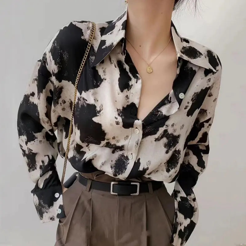 Cow Print Chiffon Shirt - Fashion Spring Top