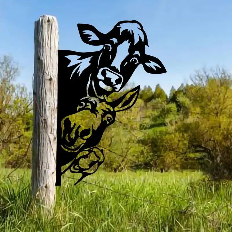 Metal Cow and Donkey Decorative Fence Insert for Gardens