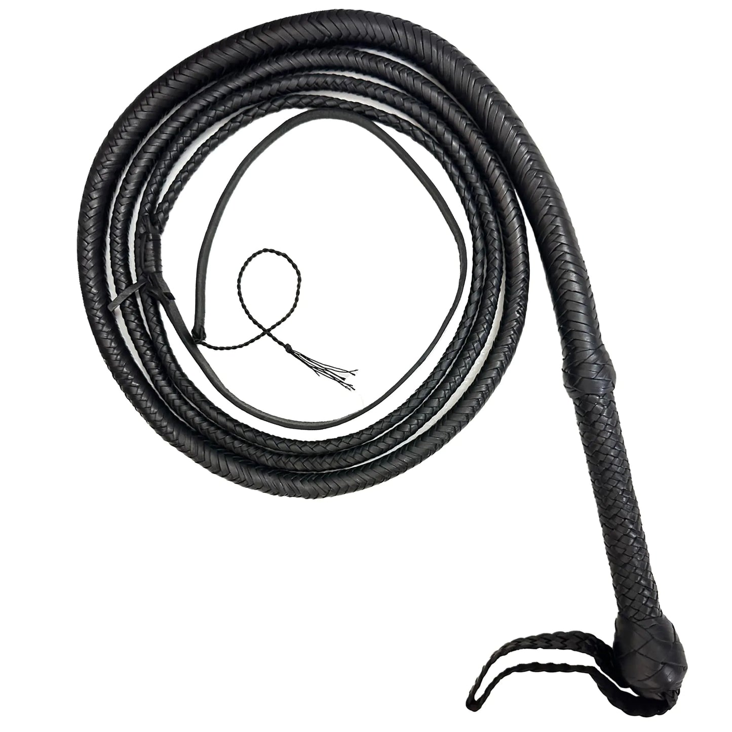 Bull Whip 06 to 16 Foot 16 Plaits Cow Hide Leather Whip Equestrian Bullwhip Leather Belly & Leather Bolster Inside (Black 08 Feet)
