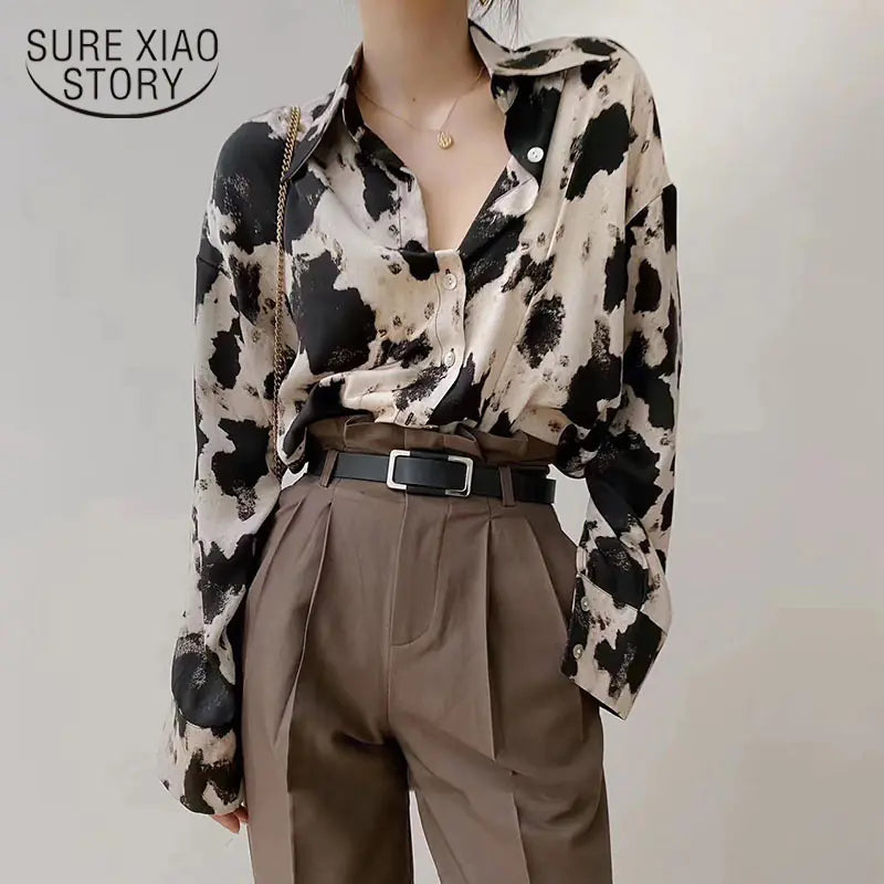 Cow Print Chiffon Shirt - Fashion Spring Top