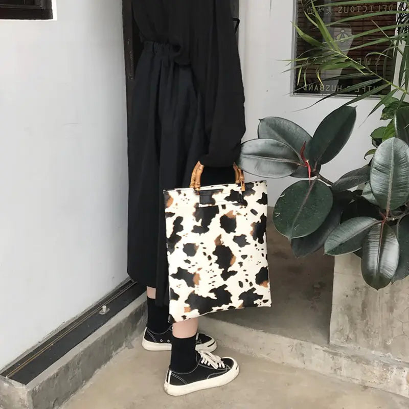 Ghost Horse Slub Portable Bag with Cow Pattern