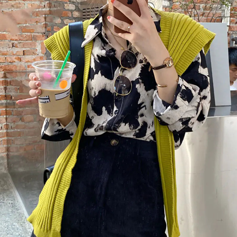Cow Print Chiffon Shirt - Fashion Spring Top