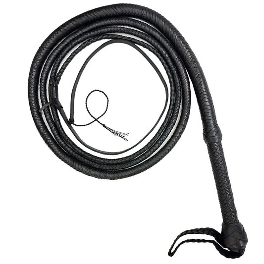 Bull Whip 06 to 16 Foot 16 Plaits Cow Hide Leather Whip Equestrian Bullwhip Leather Belly & Leather Bolster Inside (Black 08 Feet)