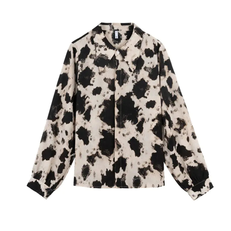 Cow Print Chiffon Shirt - Fashion Spring Top