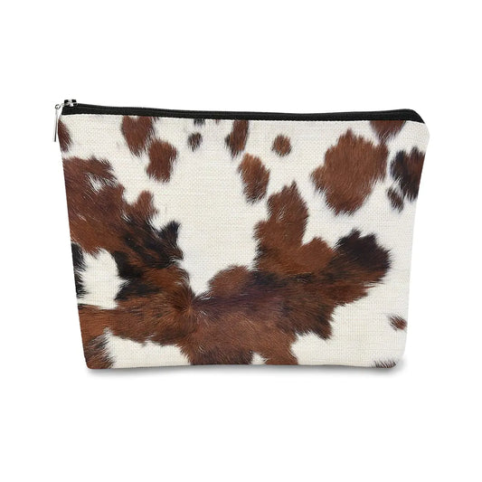 Western Cow Cowhide Cosmetic Bag Best Gift Idea for Cow Lovers