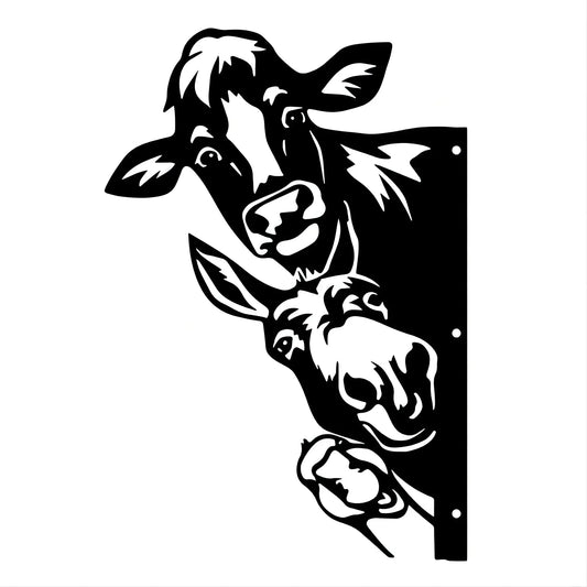 Metal Cow and Donkey Decorative Fence Insert for Gardens